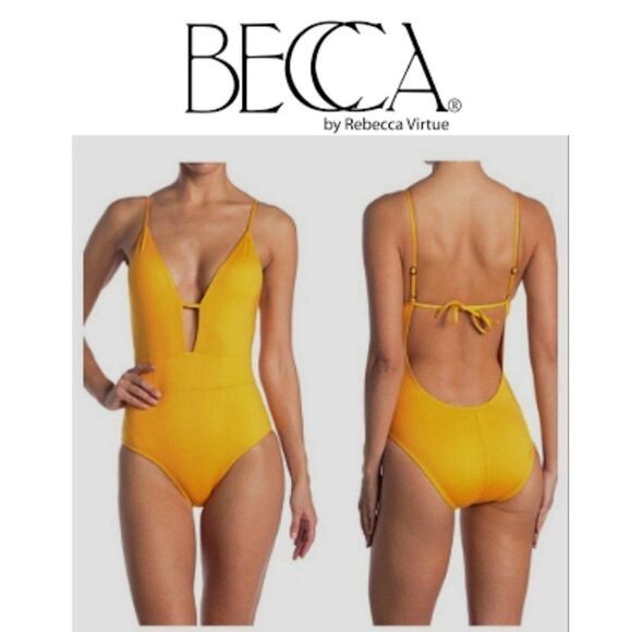 BECCA by Rebecca VirtueTie Back One Piece Women's Swimsuit Yellow Marigo… - Picture 1 of 16